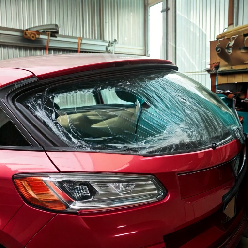 Firefly heckscheibe auto in der werkstatt wird gewechselt, scheibe ist zu sehen 64392