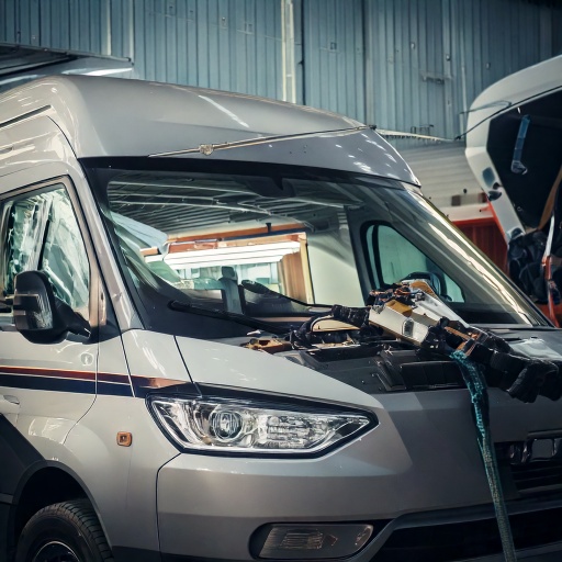Firefly wohnmobil in der werkstatt wird gewechselt, scheibe ist zu sehen 51921